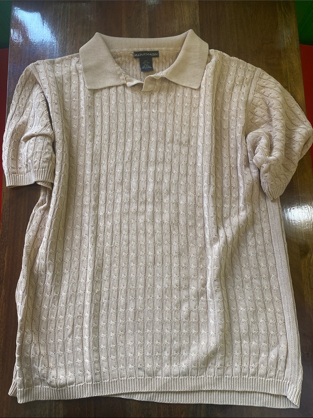 KevoMan 100 2 Ply Silk Beige Cable Knit Polo Sweater